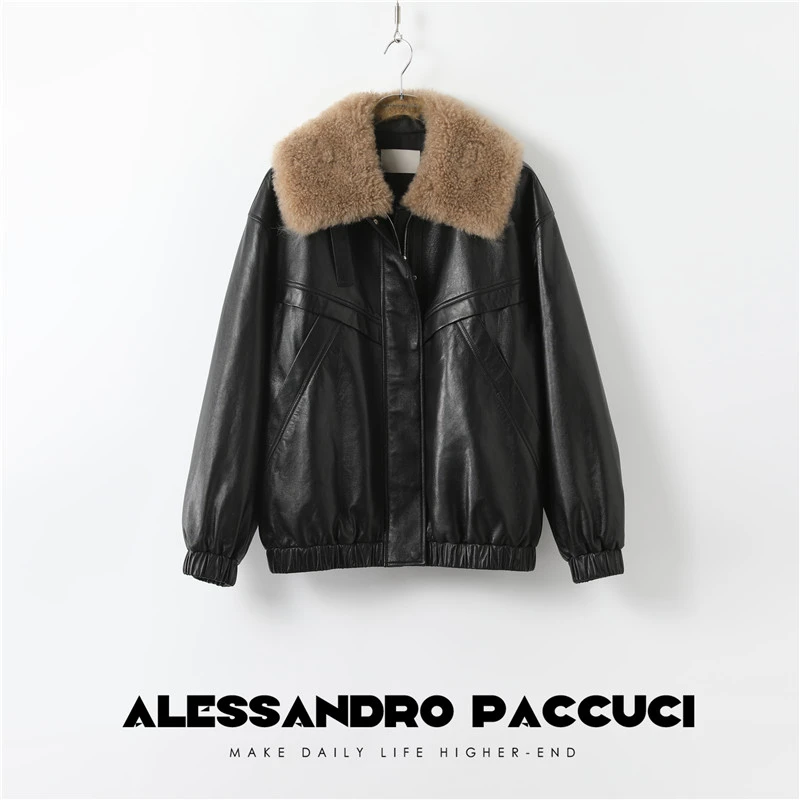 AP洛哥26338【黑标系列】土耳其进口羊皮山羊绒毛领夹驼绒老钱皮衣