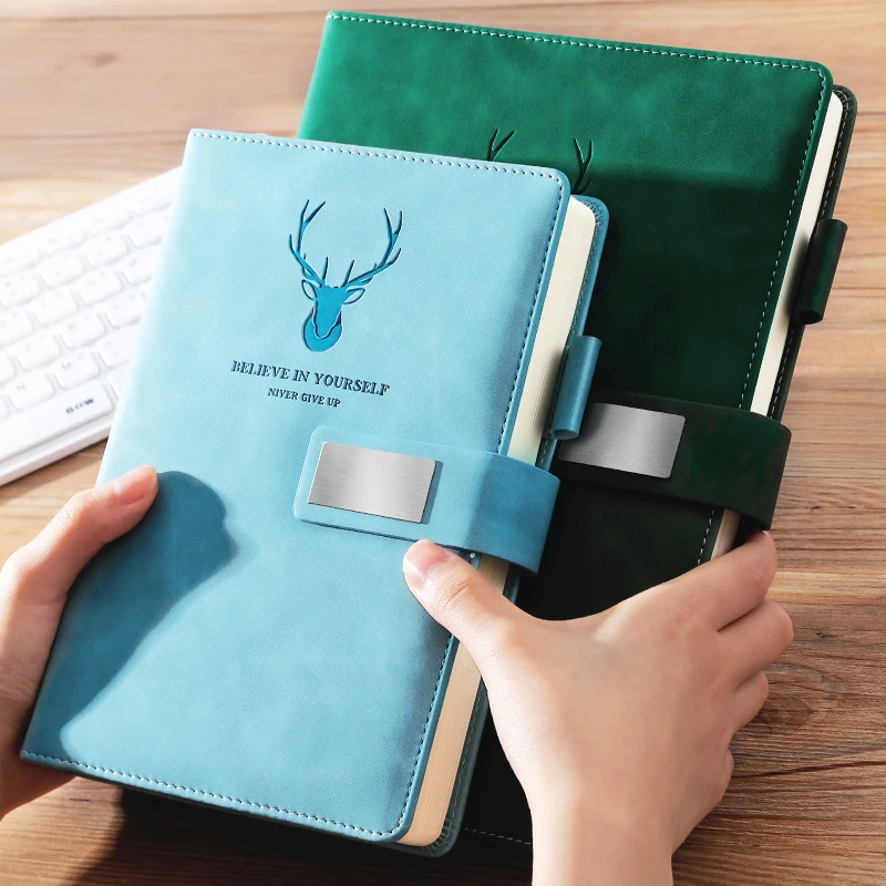 B5简约大学生笔记本考研加厚pu皮面记事本A5鹿头办公记录随身本