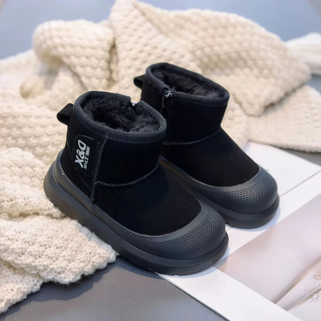 拼色真皮儿童冬季防滑雪地靴加厚保暖