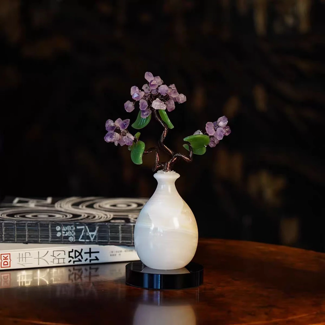 【家居馆】紫水晶汉白玉花朵艺术摆件