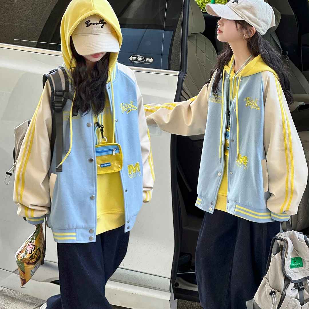 女童秋季套装2025新款时尚美式撞色棒球服6-14岁儿童个性百搭韩系