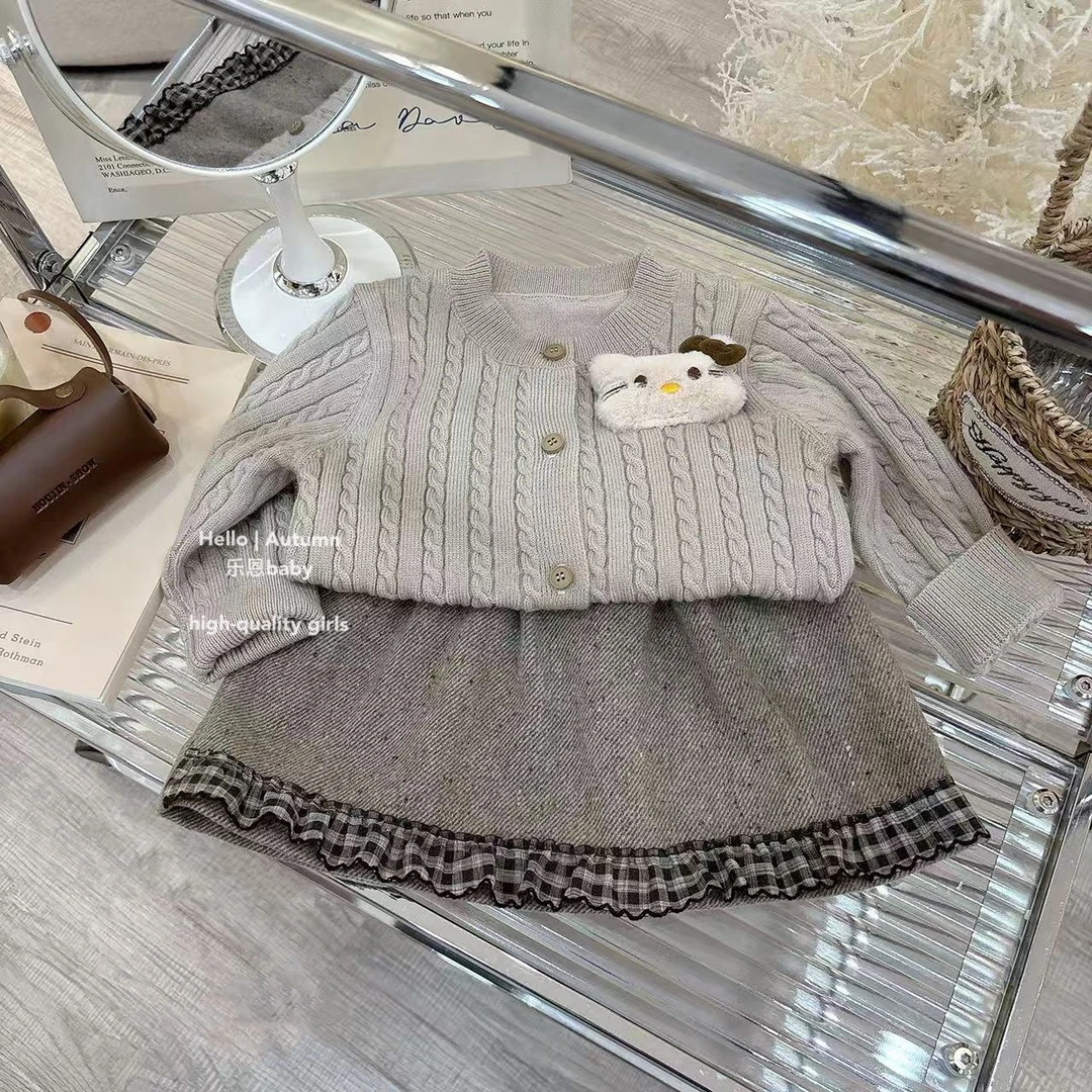 【乐恩童装】原创设计秋冬女童卡其毛衣半身裙洋气学院风时髦套装