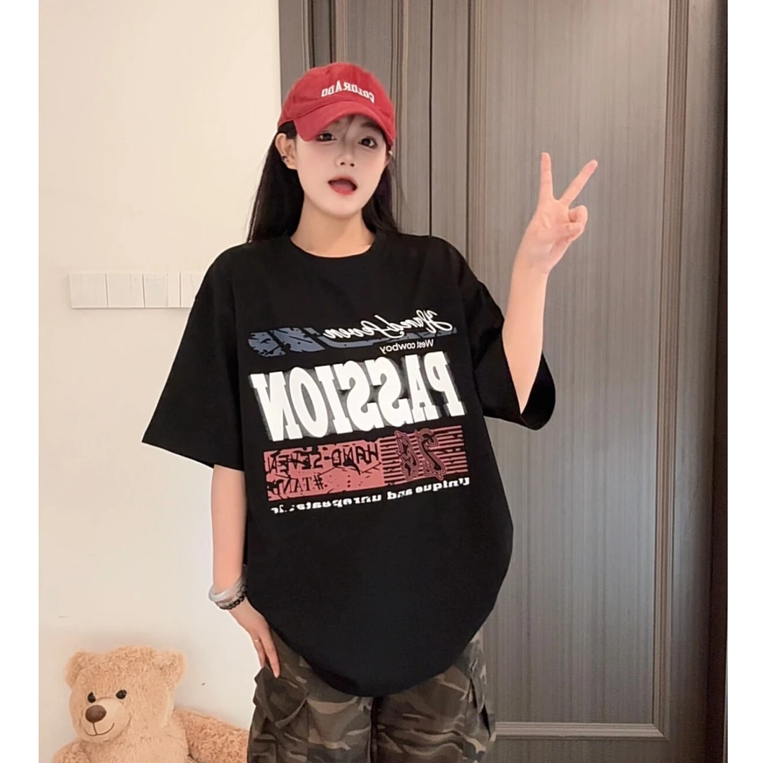 HandSeven重磅印花百搭T恤美式棒球女孩高街复古潮流uv短袖