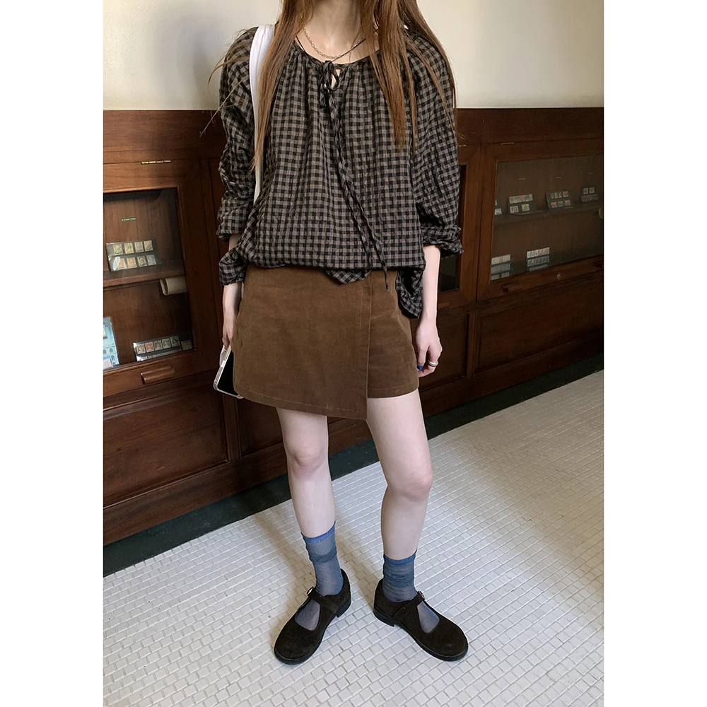 HelloooEat 复古高腰灯芯绒短裙EM2427