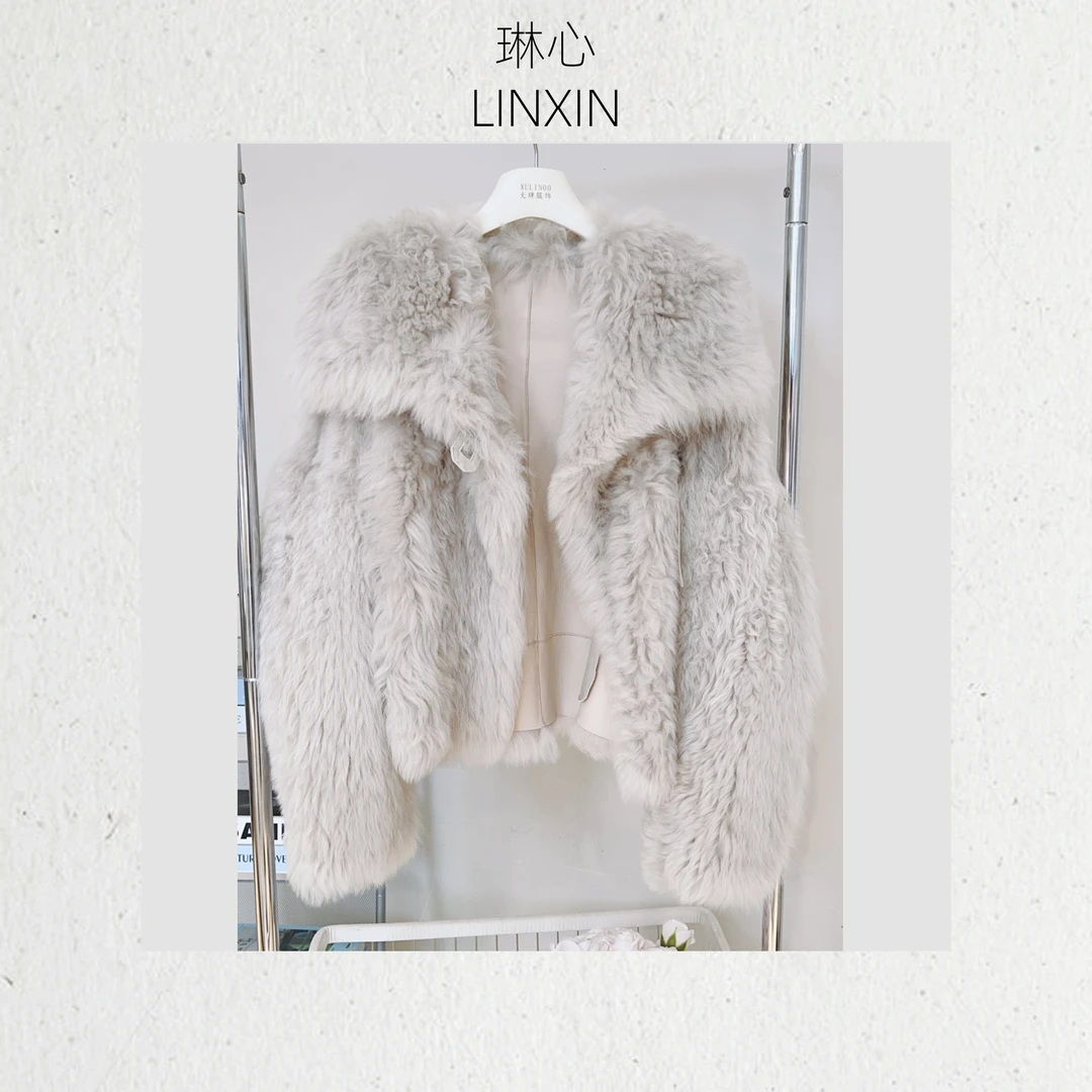 2024冬季新款气质时尚轻奢灰色毛绒感开衫外套0513