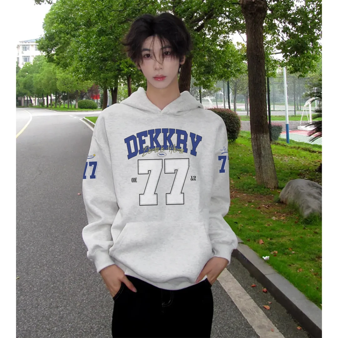 美式创意数字字母印花宽松连帽卫衣男女秋冬季百搭运动情侣款上衣