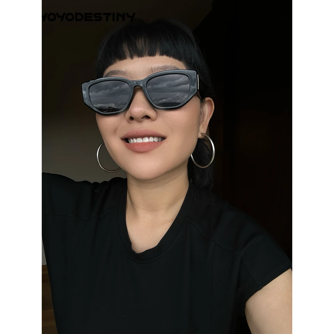 极简自留粗边猫眼墨镜男女士防晒防紫外线高级感大框方欧美太阳镜