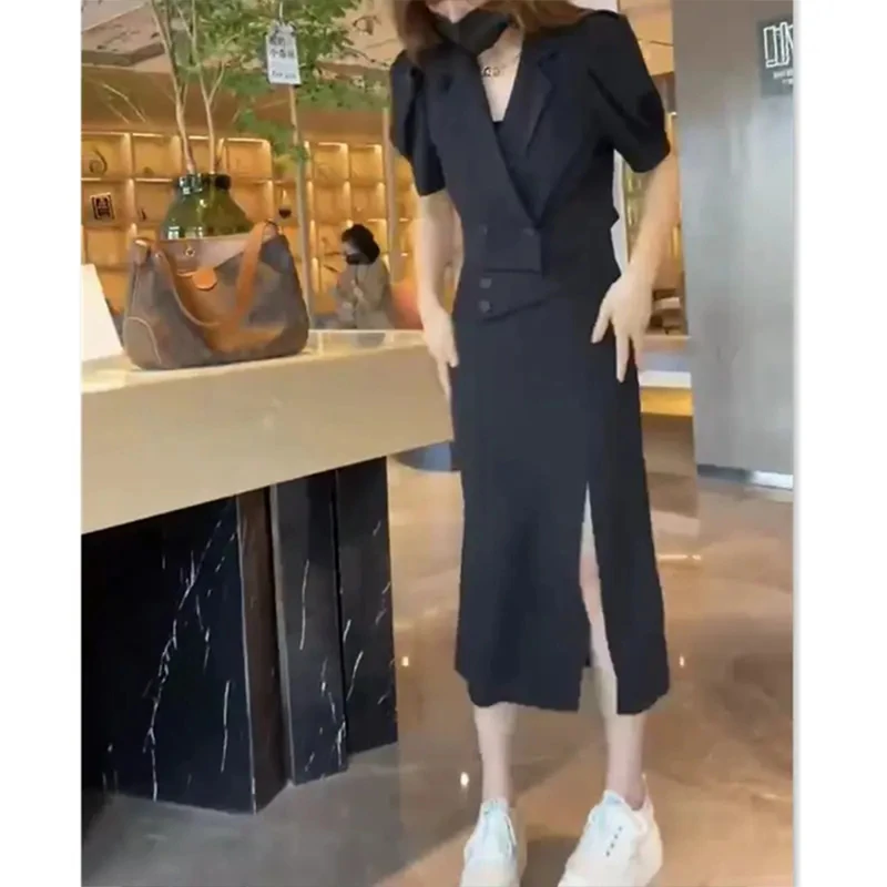 【两件套】时尚夏季新款御姐风开叉半身裙套装女神范两件套D1090