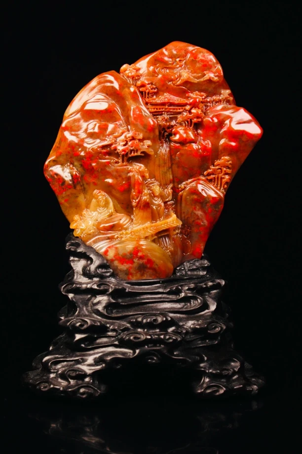 巴林鸡血石题材 指日高升 净尺寸11.3+9.8+3.7厘米400克