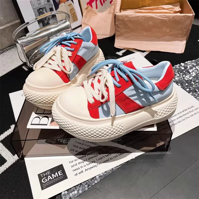 2025春季新款韩版超火大头贝壳头丑萌面包鞋拼色板鞋休闲鞋女板鞋