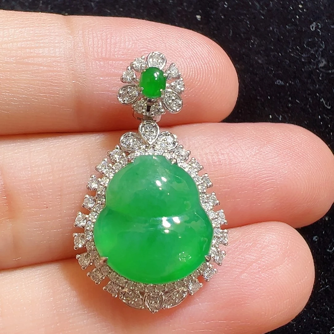 翡翠18K金镶嵌吊坠(不含链)