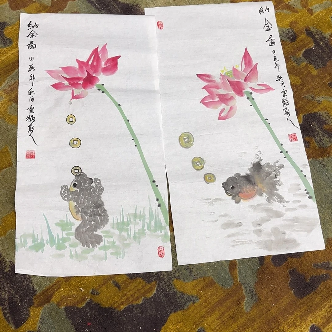 国画两张花鸟作品童童