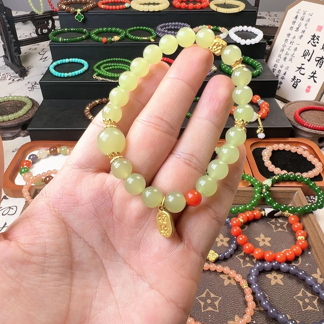和田玉未镶嵌手链晴水设计手串8m'm