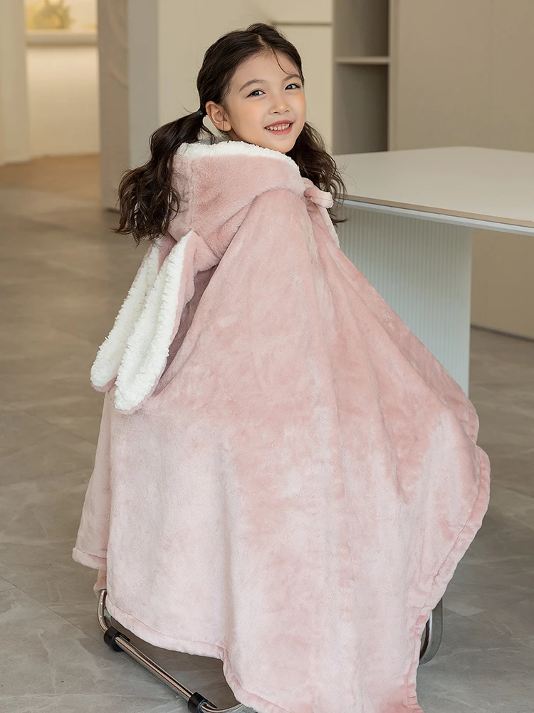 MKDK儿童披肩斗篷午休趴睡空调毯子保暖小被子教室用家居用午睡毯