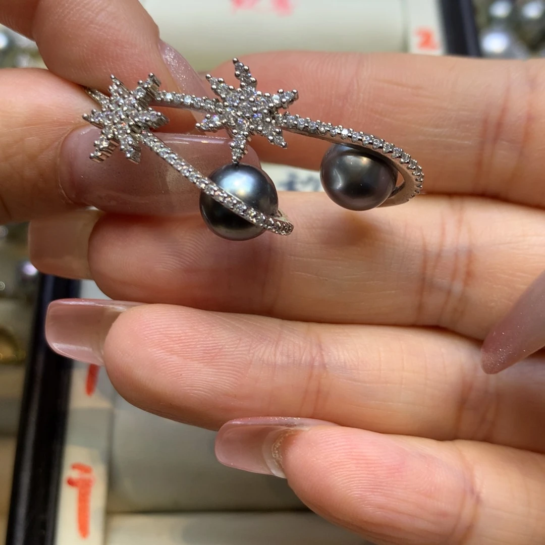 银S925镶嵌耳饰海水珍珠