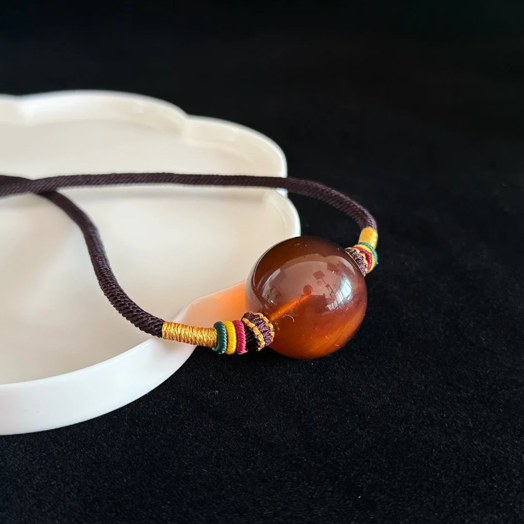 佳璐珠宝天然缅甸灵草珀大龙珠24+紫罗兰紫杉醇单珠项链锁骨链