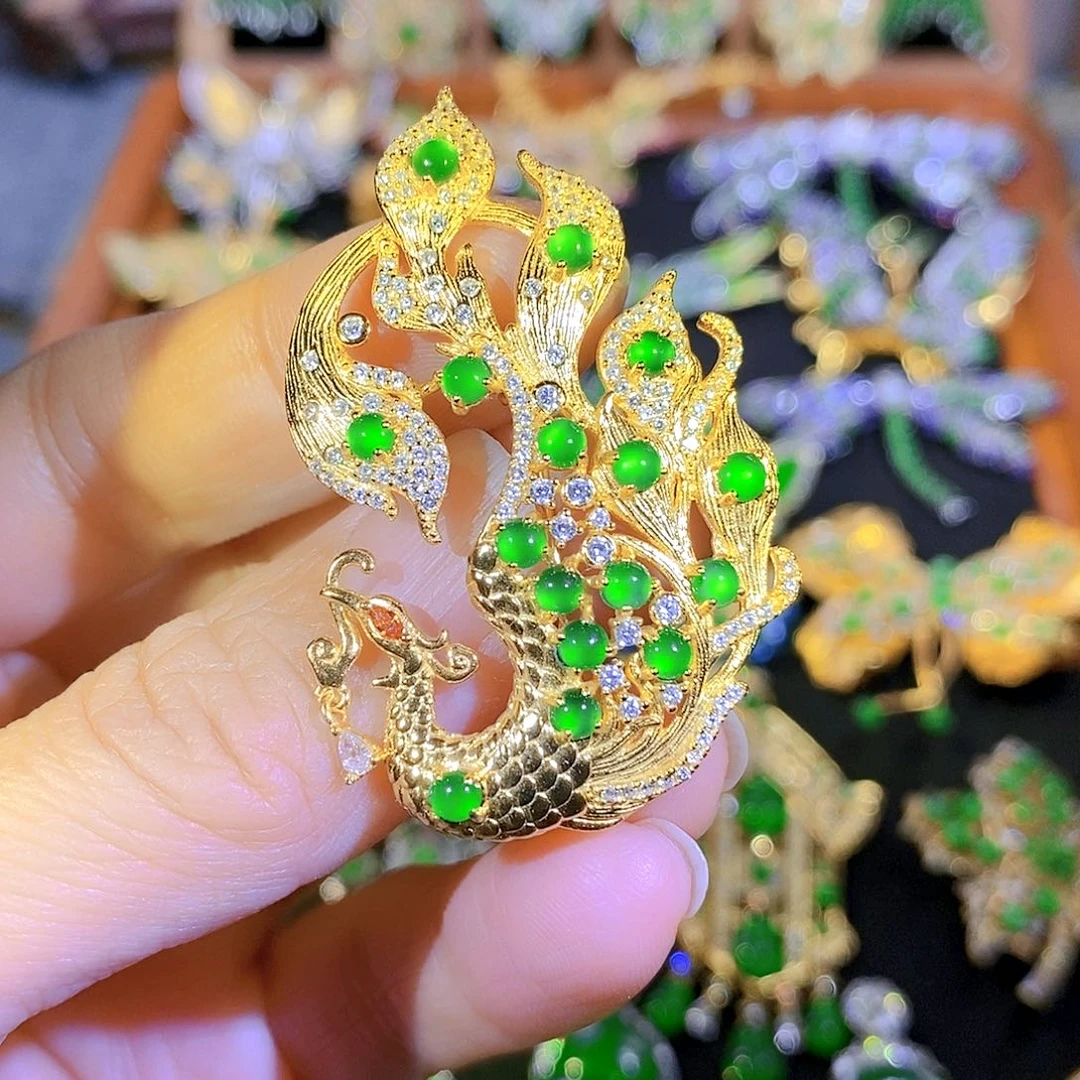 吊坠(不含链)银S925镶嵌翡翠