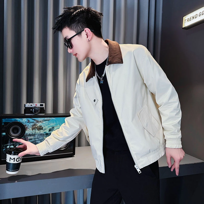 外套男款春秋季2025新款网红洋气炸街男装高级感撞色夹克短款上衣