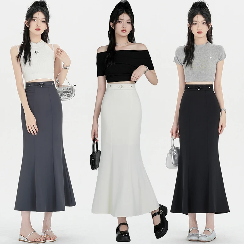西装半身裙夏季2025新款高腰A字裙显瘦包臀长裙气质百搭鱼尾裙