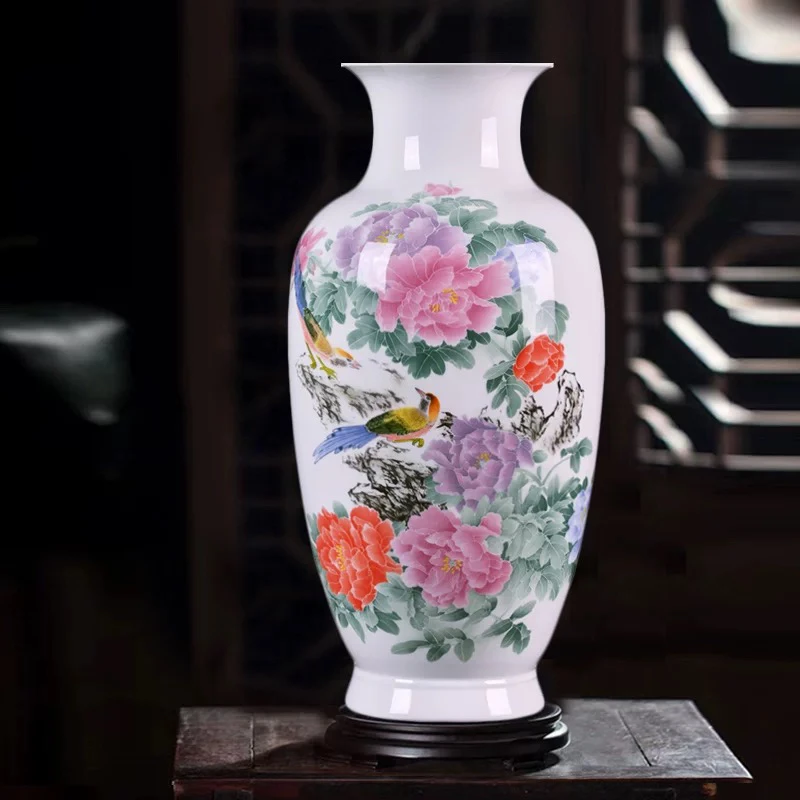 景德镇陶瓷器花瓶插花中式富贵满堂客厅电视柜玄关家居装饰品摆件