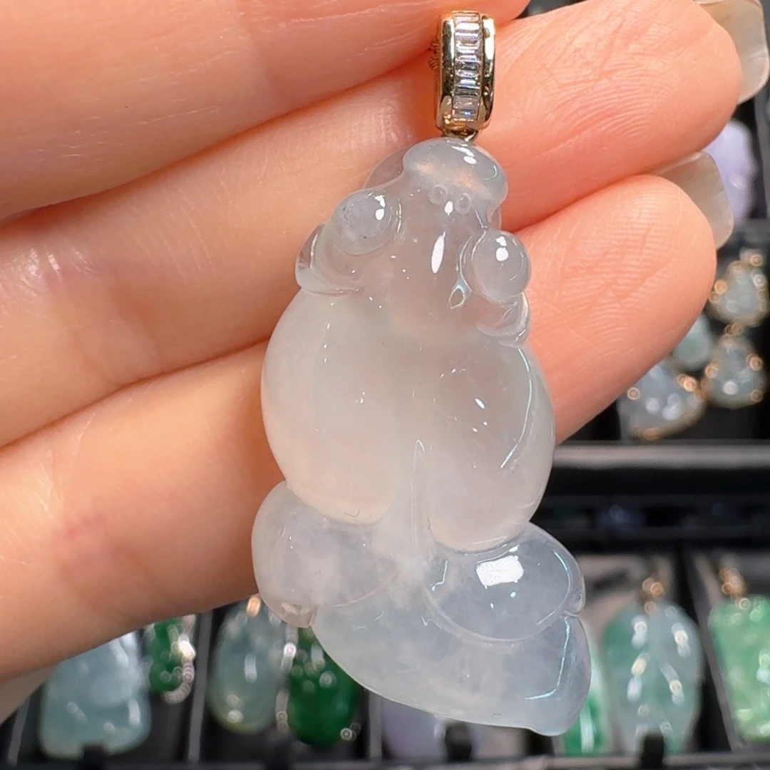 翡翠18K金镶嵌吊坠(不含链)鱼