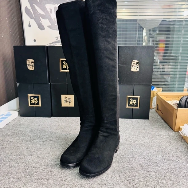 95新 StuartWeitzman 麂皮拼接长靴36.5码ysc1604