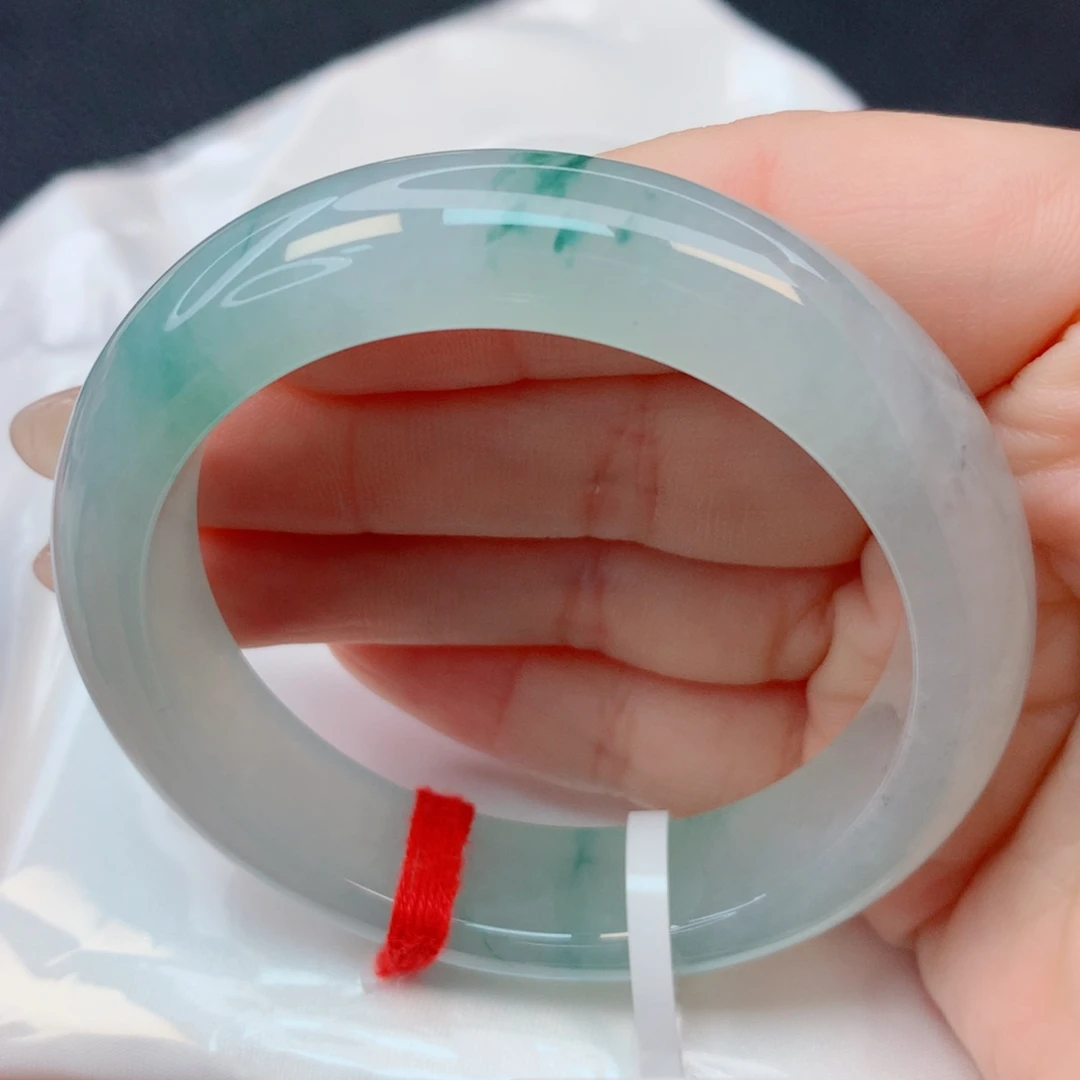 翡翠未镶嵌手镯51-52冰种起胶光飘花 厚装