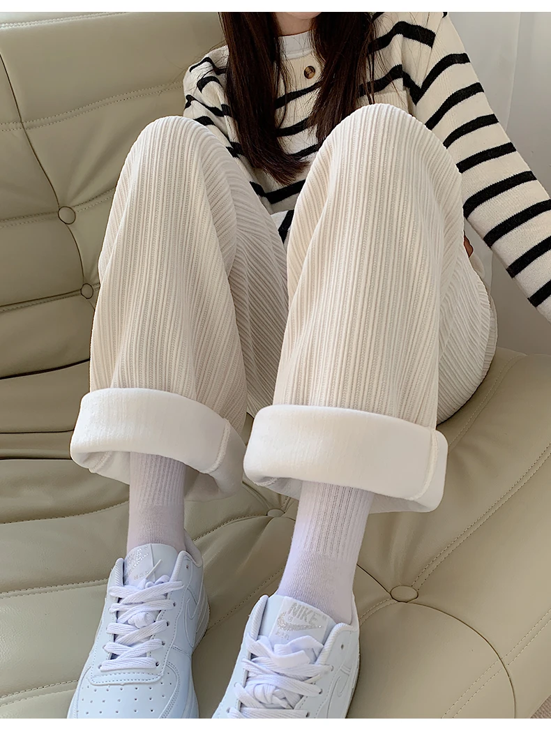 冬季加绒百搭休闲雪尼尔阔腿裤