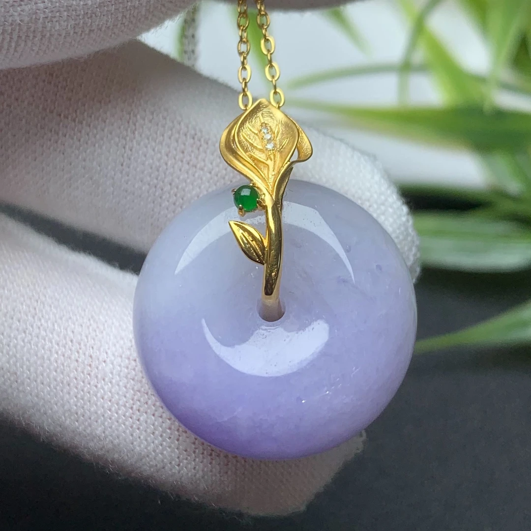 天然翡翠A货紫罗兰平安扣吊坠正品翡翠紫罗兰面包扣