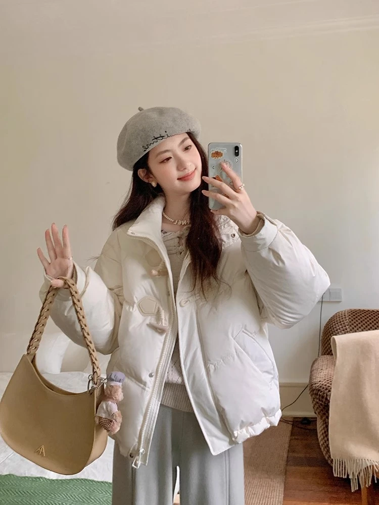 【西子专属】短款立领羽绒服女白鸭绒小个子时尚百搭韩版牛角扣服