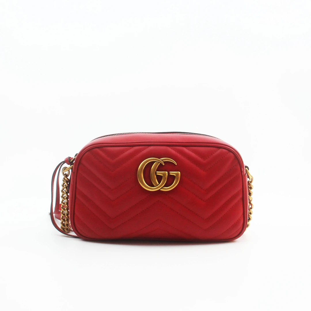 95新 GUCCI/古驰 80480 红色GG marmont小号相机包单肩斜挎包