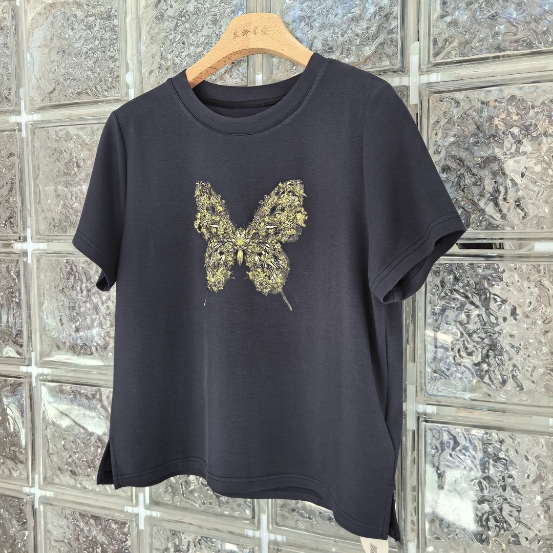 馨语家夏季新款招财蝴蝶印花韩版显瘦百搭T恤