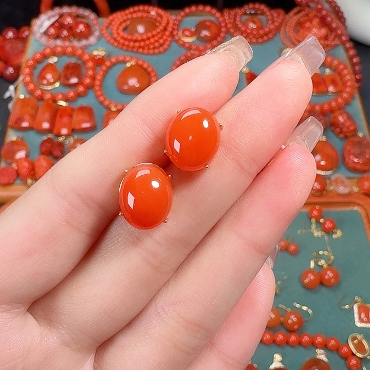 南红玛瑙银S925镶嵌顶货12耳饰