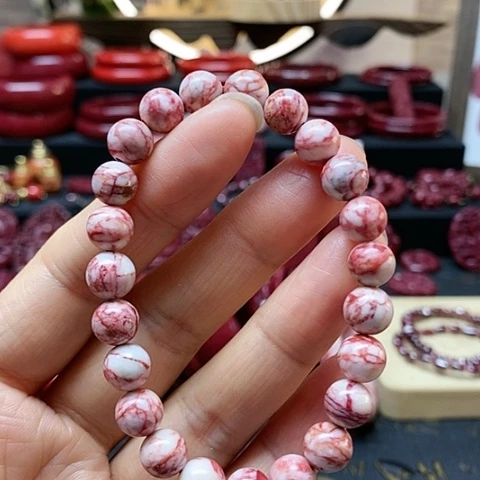 天然辰砂原石卡8手链