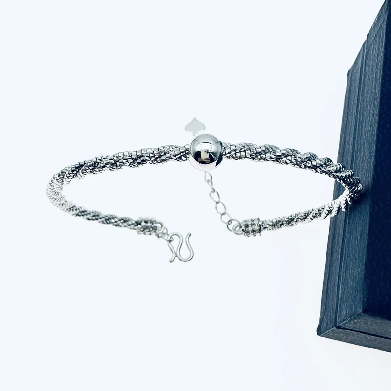 铂金Pt950镭射有球必应手镯  13.82克  可调节