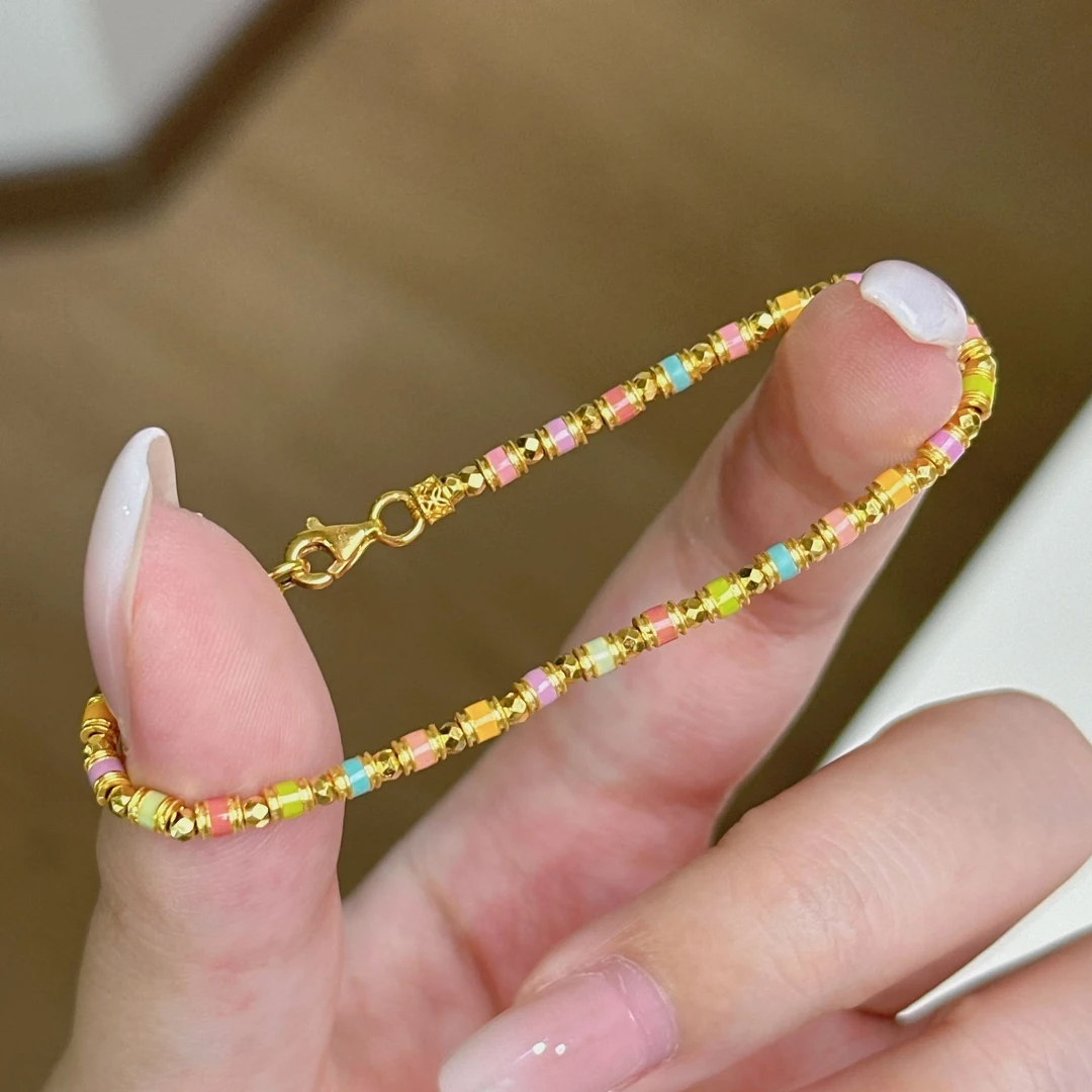 韵祺珠宝 足金999马卡龙手链（穿玉绳）