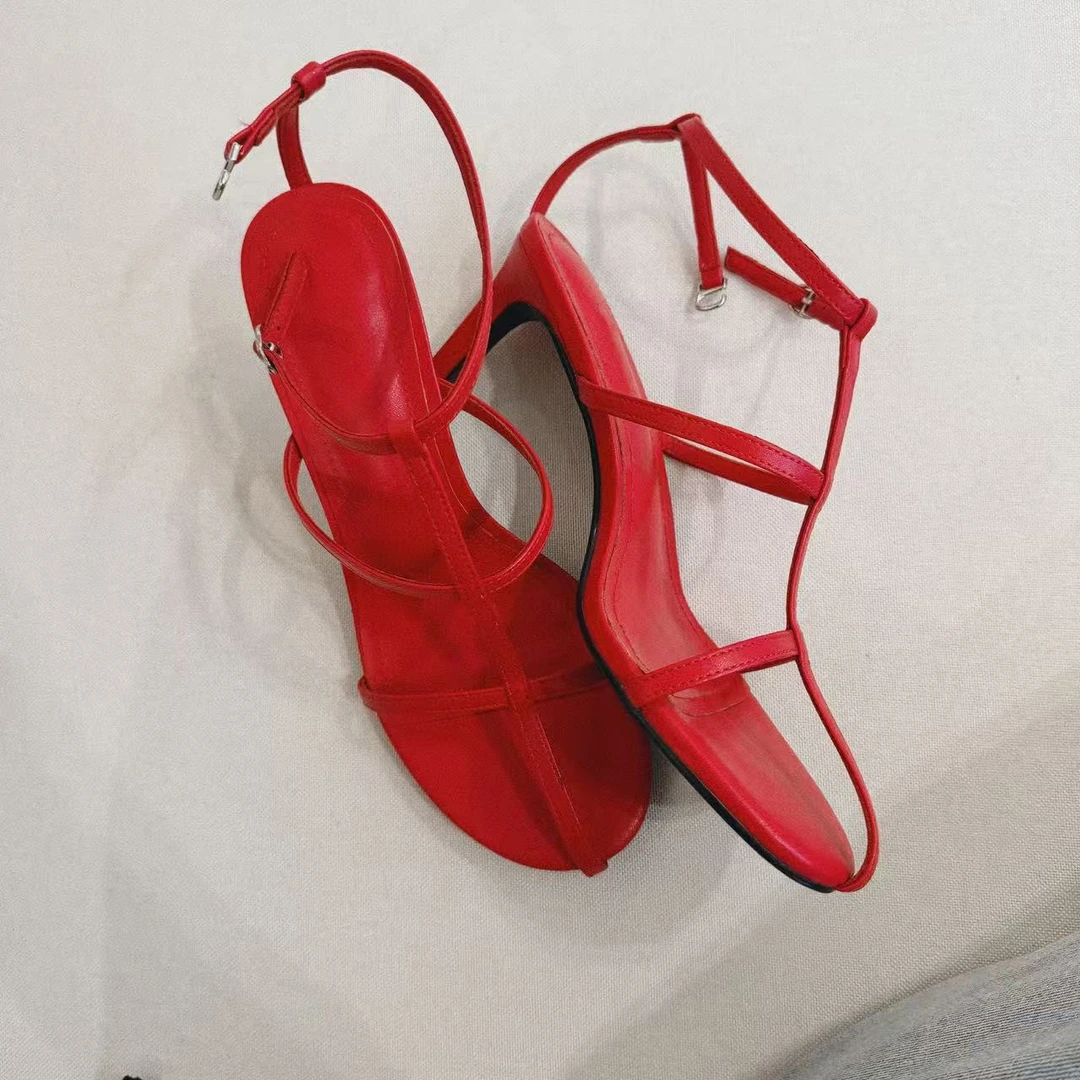 2025东大门新款真羊皮设计感高跟鞋