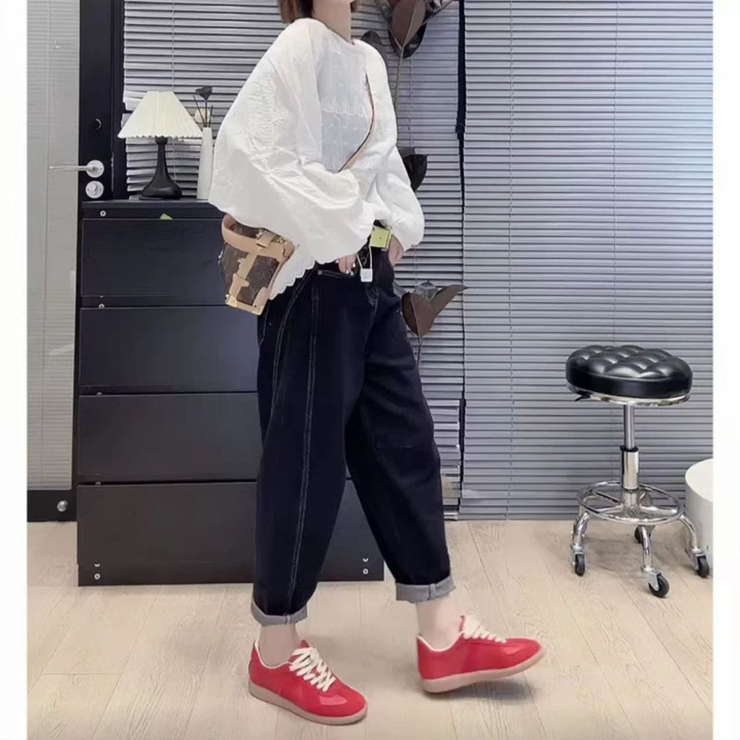 高腰宽松哈伦牛仔裤百搭裤子黑色女显瘦遮胯九分萝卜裤春季新款