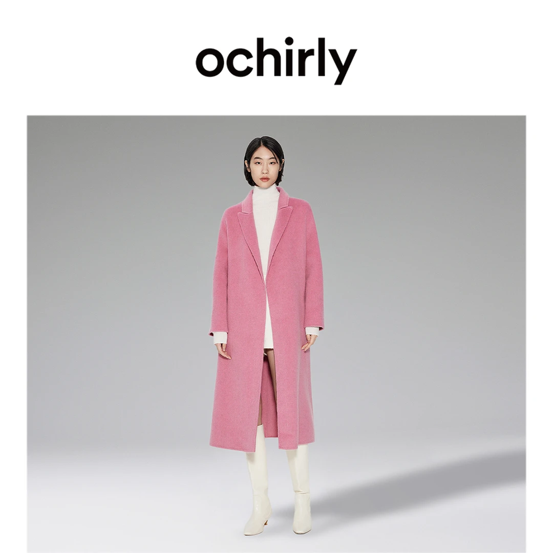 ochirly/欧时力 【高奢大衣】双面呢长款外套女秋冬披领腰带