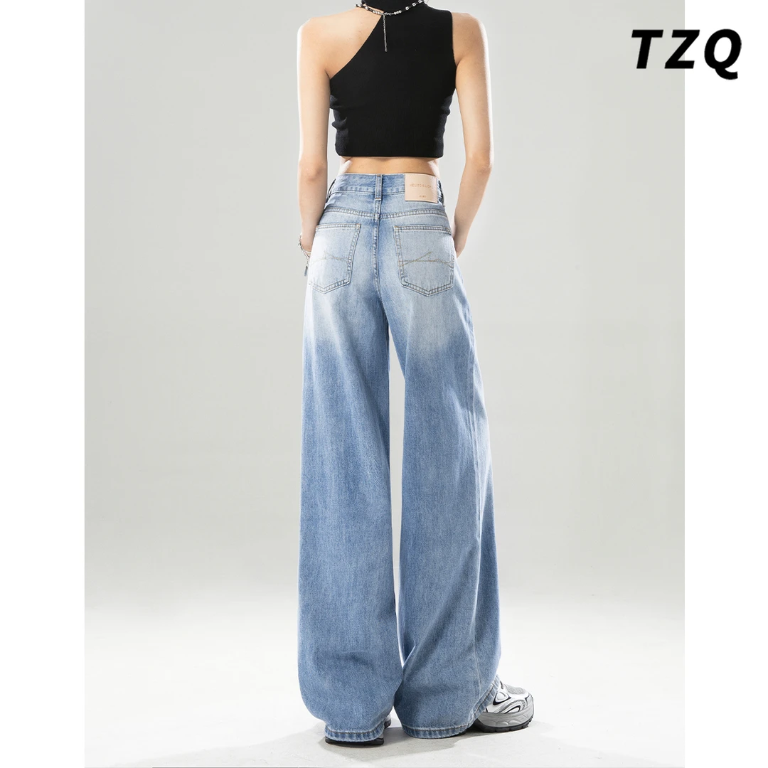 美式垂感高腰阔腿牛仔裤女2025新款显瘦窄版直筒拖地裤TZQ2530359