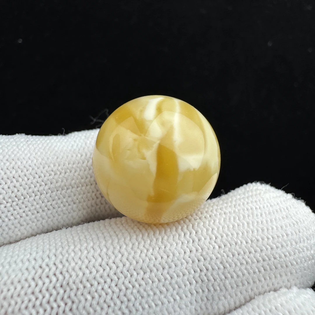A1033天然蜜蜡瓷白妖花圆珠 19.3mm支持鉴定 假一罚四