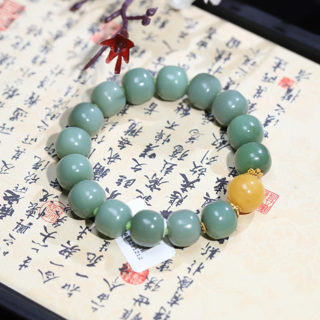 【汪氏精品】和田玉粉青老型珠手串 JC 91630-G001 多样性发其一