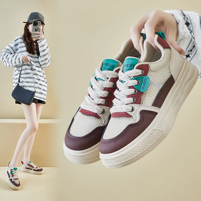 【单网】2025夏季新款百搭小白鞋女韩版ins学生厚底网面透气休闲鞋