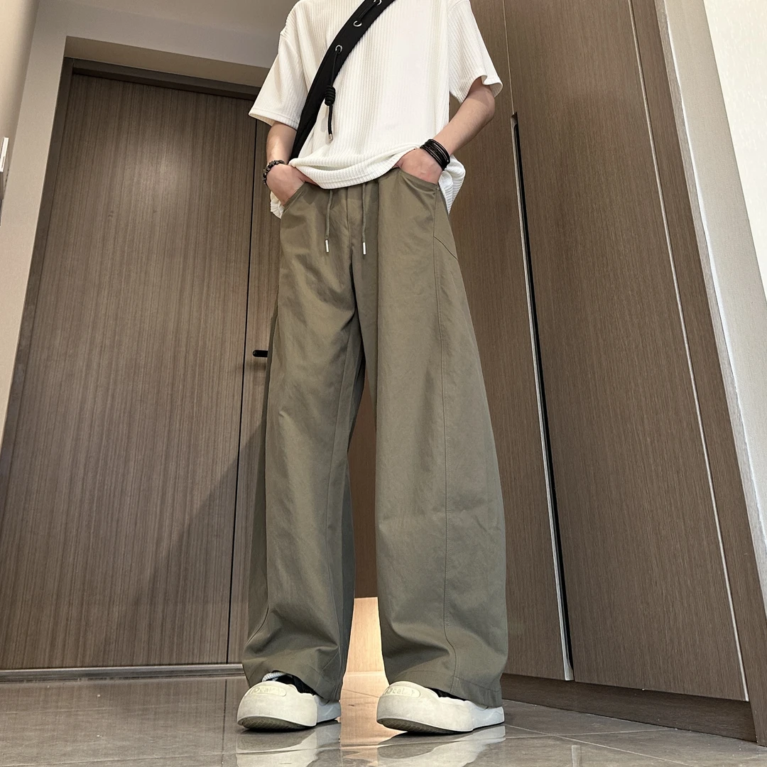 2025美式斜切休闲裤男秋冬季潮牌高街弯刀裤大码宽松直筒阔腿长裤