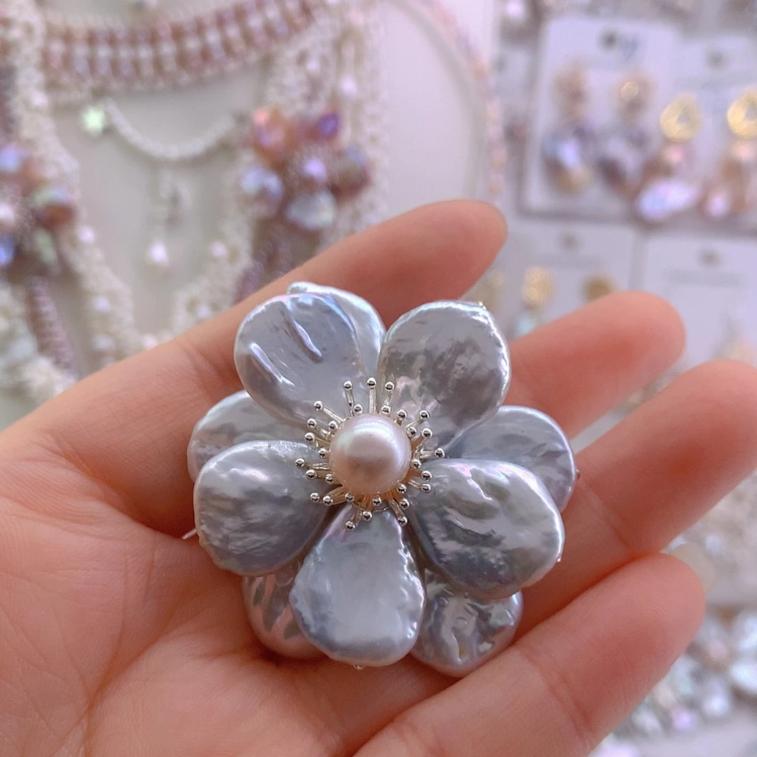 蓝***享淡水珍珠胸针未镶嵌