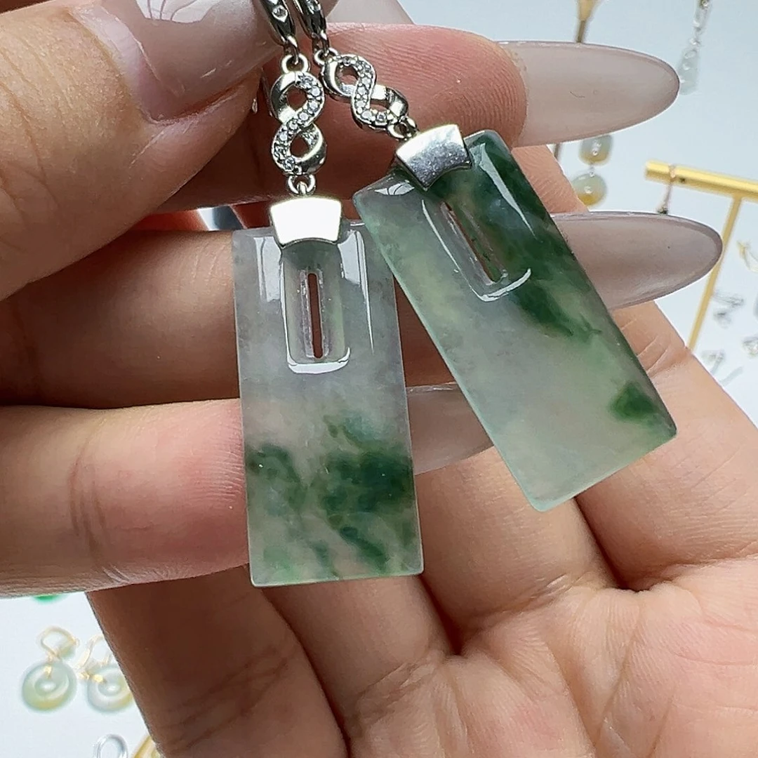 银S925镶嵌翡翠耳饰云****天然缅甸A货翡翠