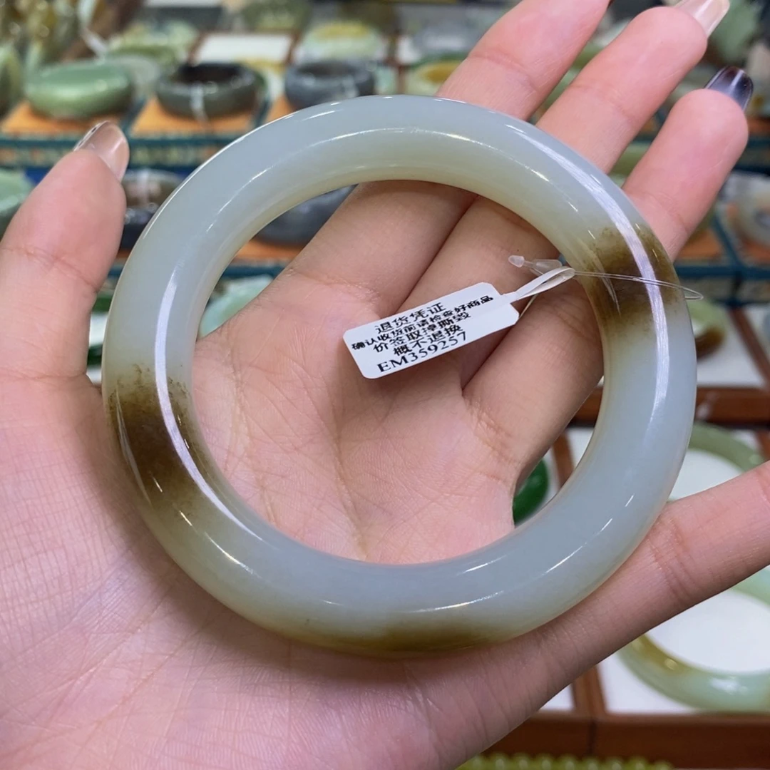 和田玉未镶嵌手镯且末糖白圆条61.5/62.5