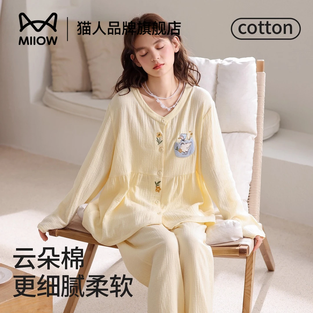 猫人睡衣女春秋款双层纱布女款日系少女纯欲风家居服2025年新款