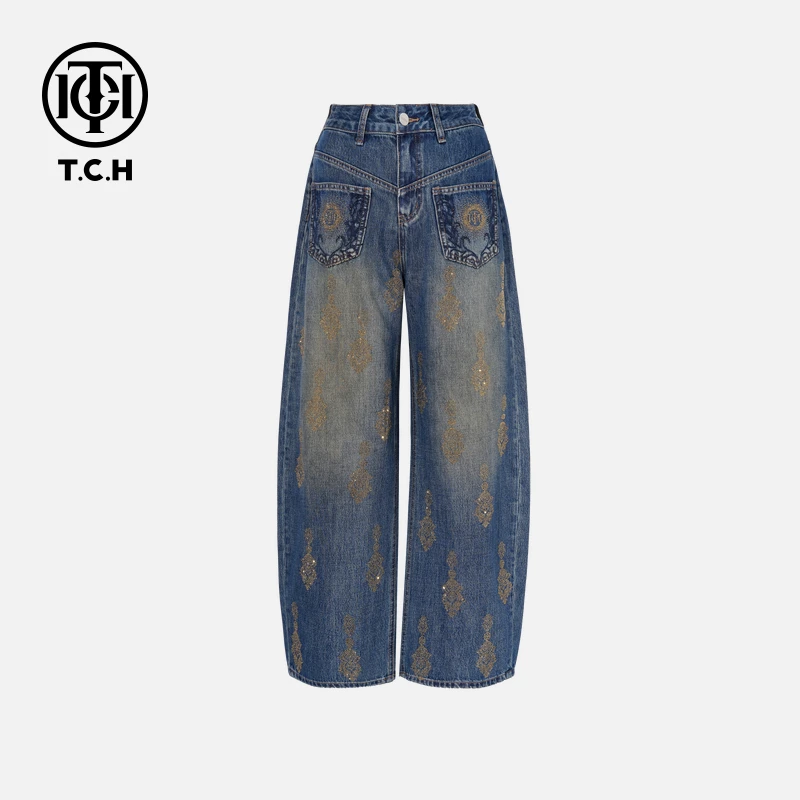 TCH私服秋款时尚休闲风烫钻淑女百搭牛仔裤T75C20E1143轻奢tch