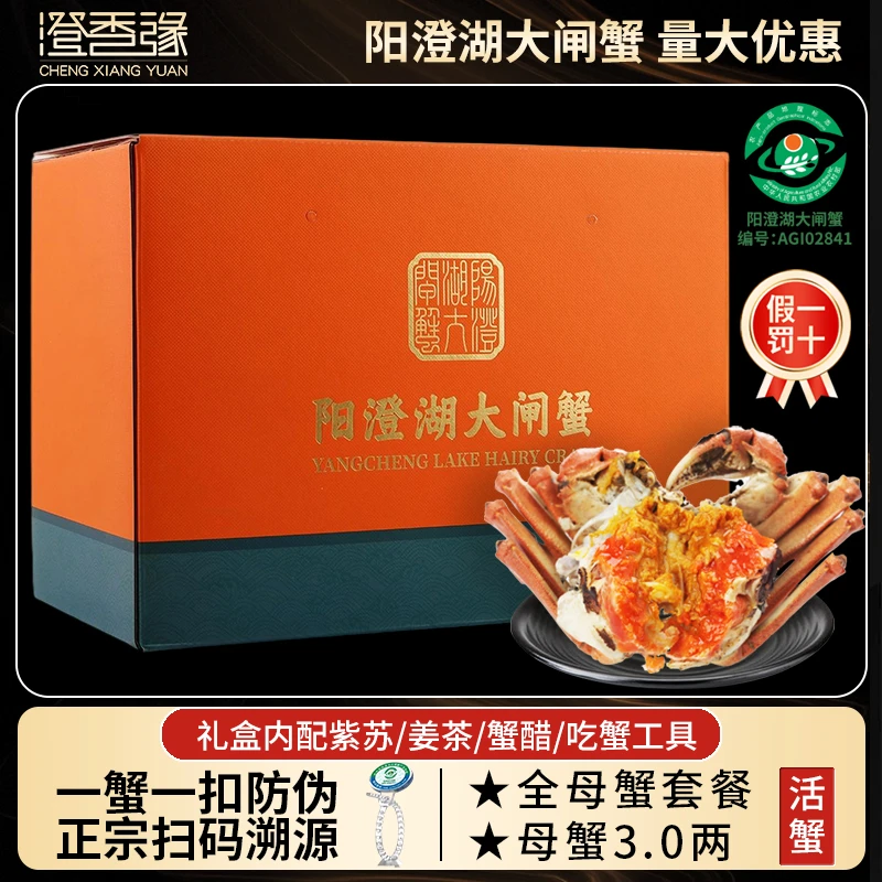 【阳澄湖大闸蟹】全母3.0两8/10只高标准活水塘养蟹鲜活现捞礼盒HE